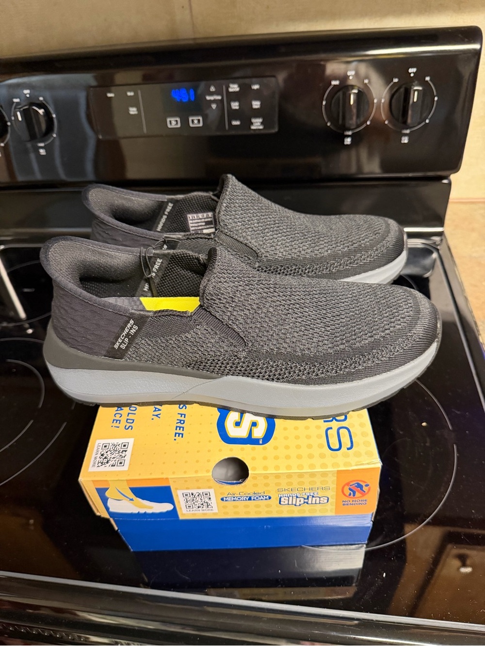 Skechers Men’s Black Knit Slip-On Casual Shoes with Gray Sole